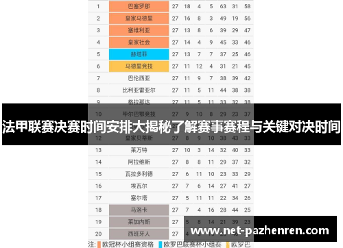 法甲联赛决赛时间安排大揭秘了解赛事赛程与关键对决时间